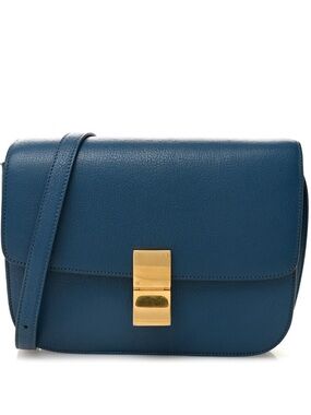Céline Box Purse in Blue Grained Leather